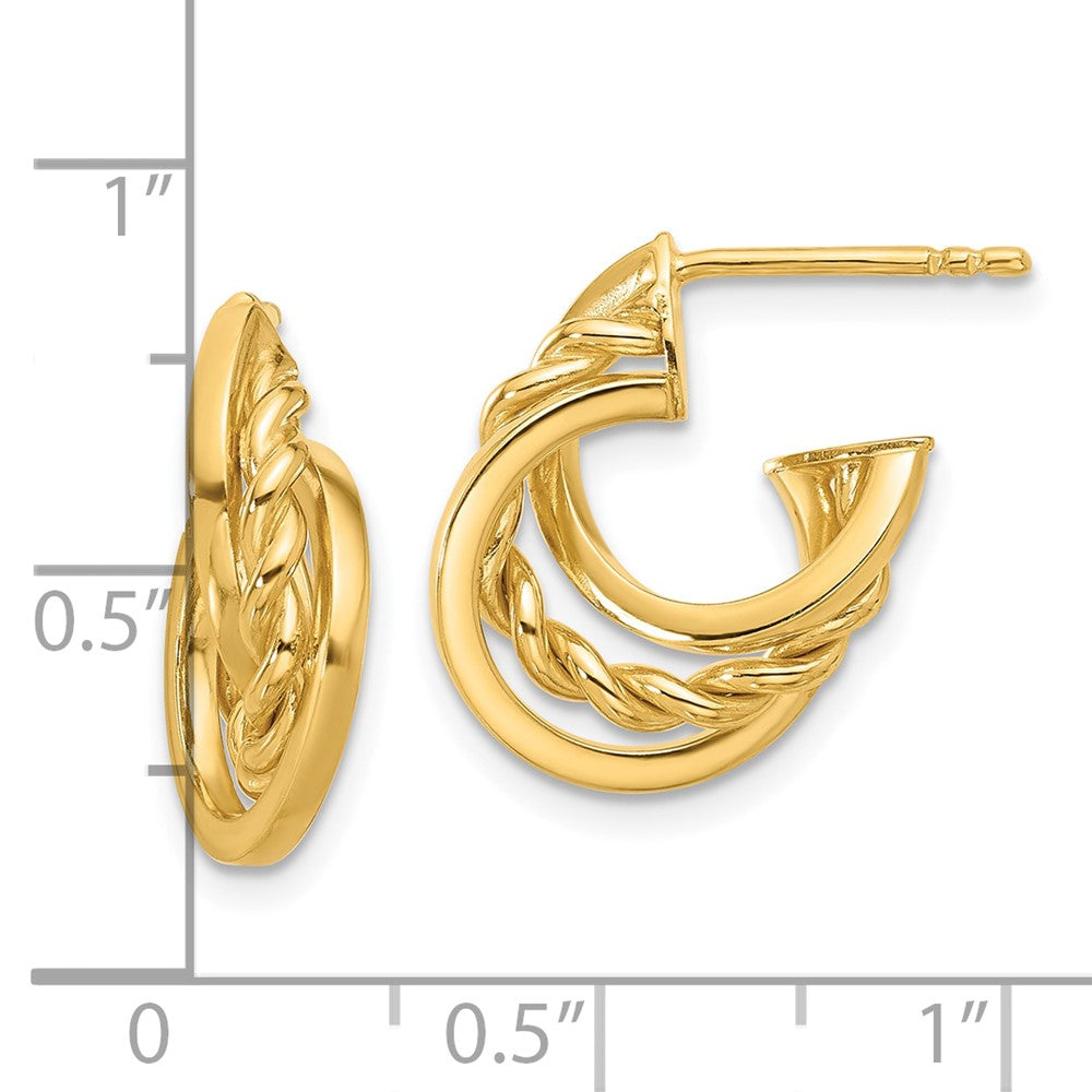 14K Yellow Gold Polished Twisted J Hoop Post Earrings