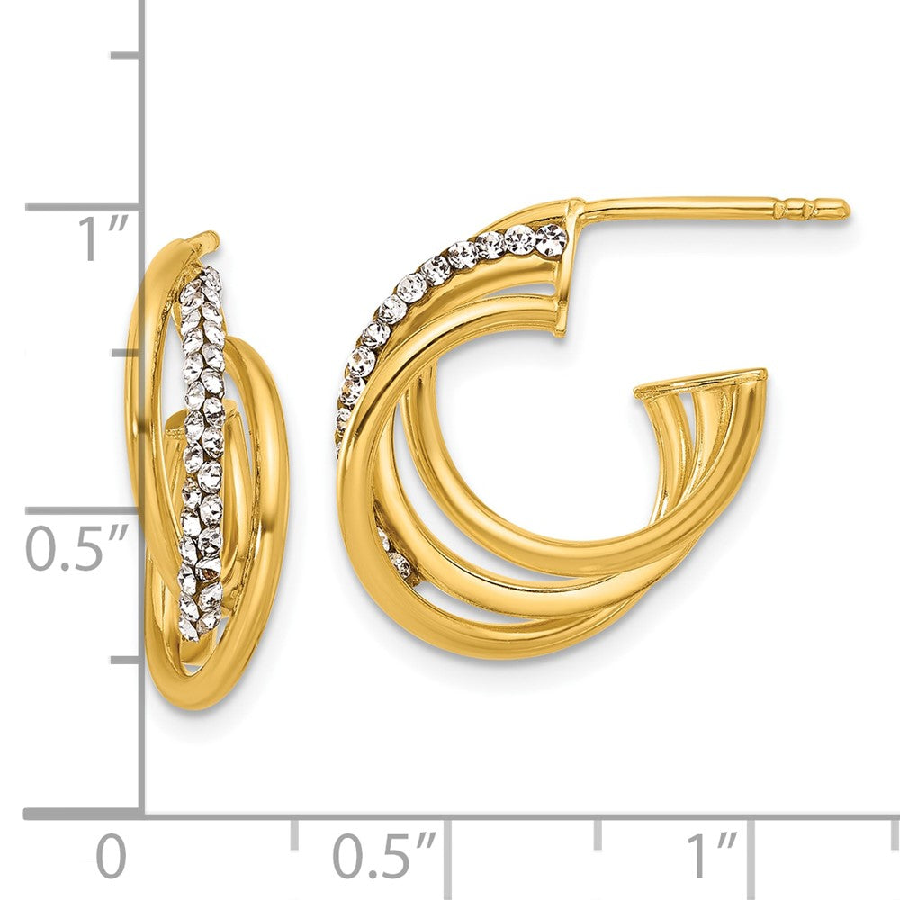 14K Yellow Gold Polished Crystal J Hoop Post Earrings