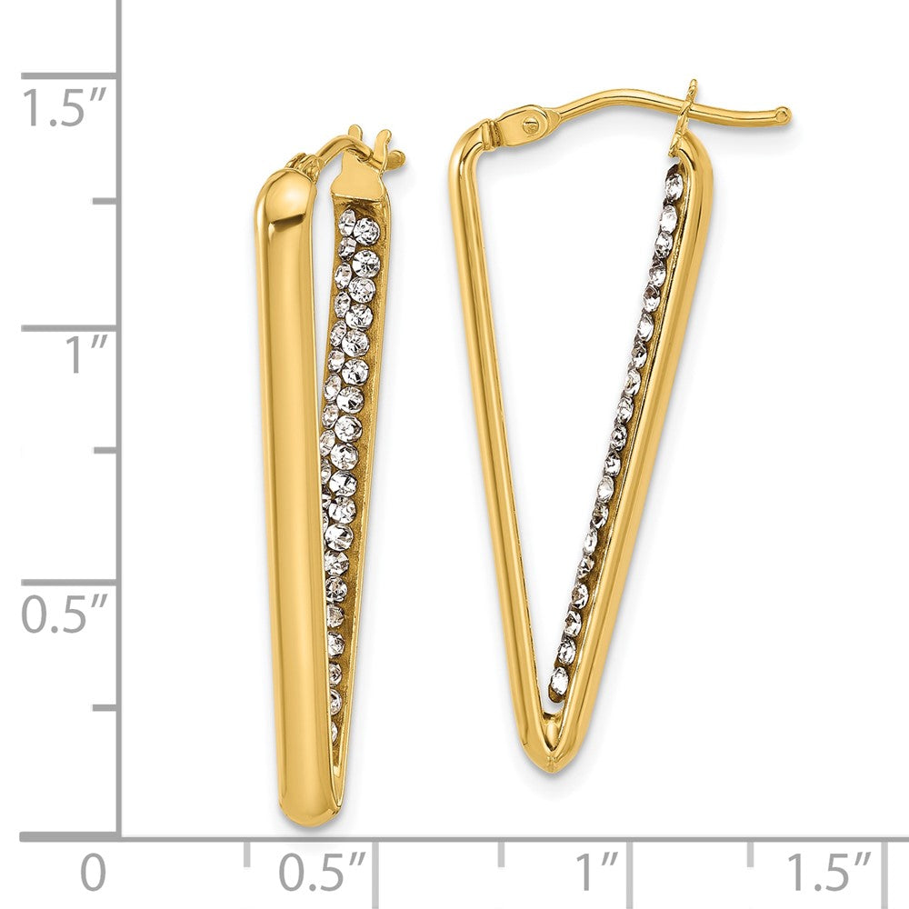 14K Yellow Gold Polished With Crystal Triangle Hoop Earrings