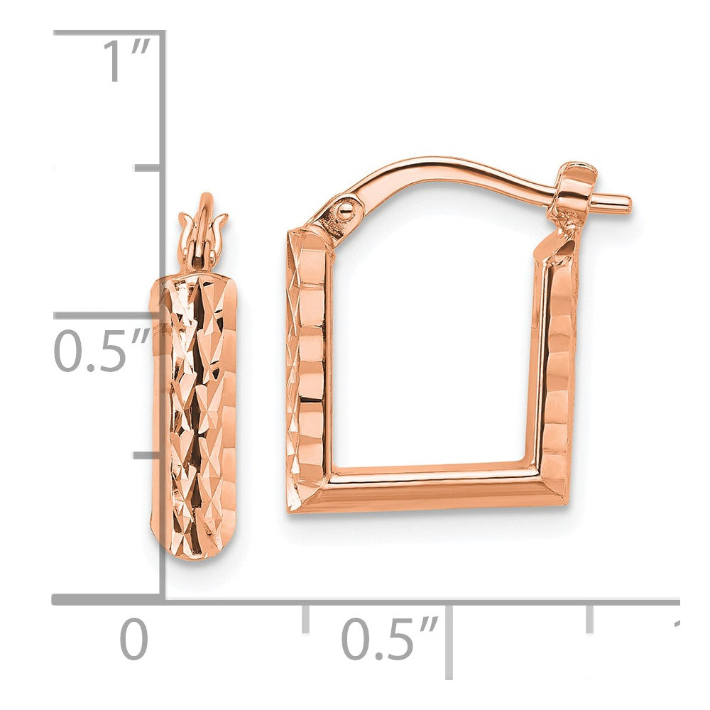 14K Yellow & Rhodium Rose Rh Plat Polished/Dia Cut Square Hoop Earrings