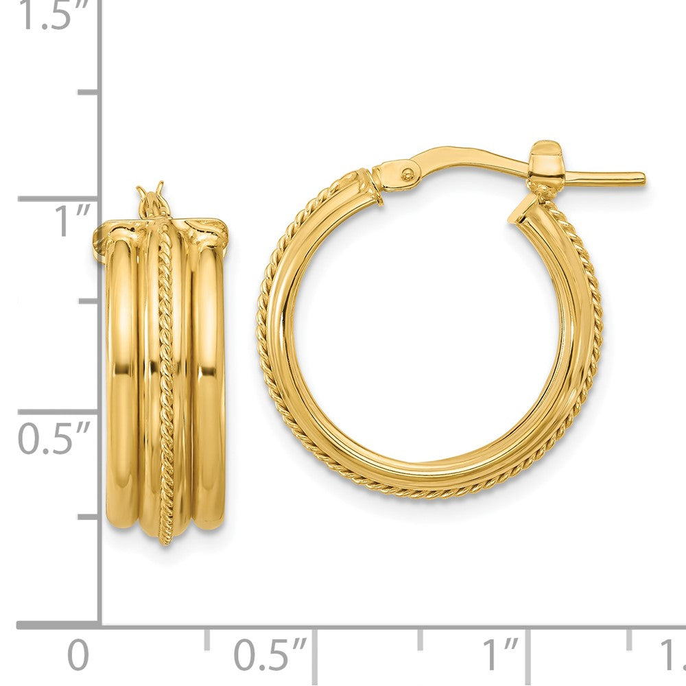 14K Yellow Gold Polished And Textured Round Hoop Earrings