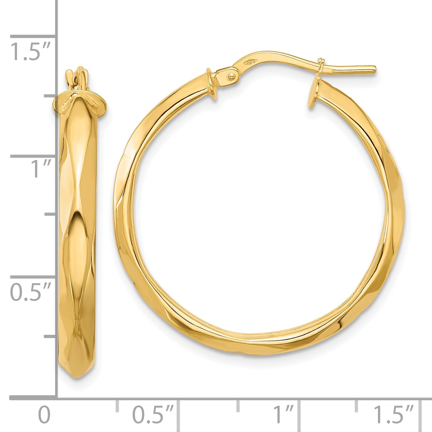 14K Yellow Gold Polished Round Hoop Earrings