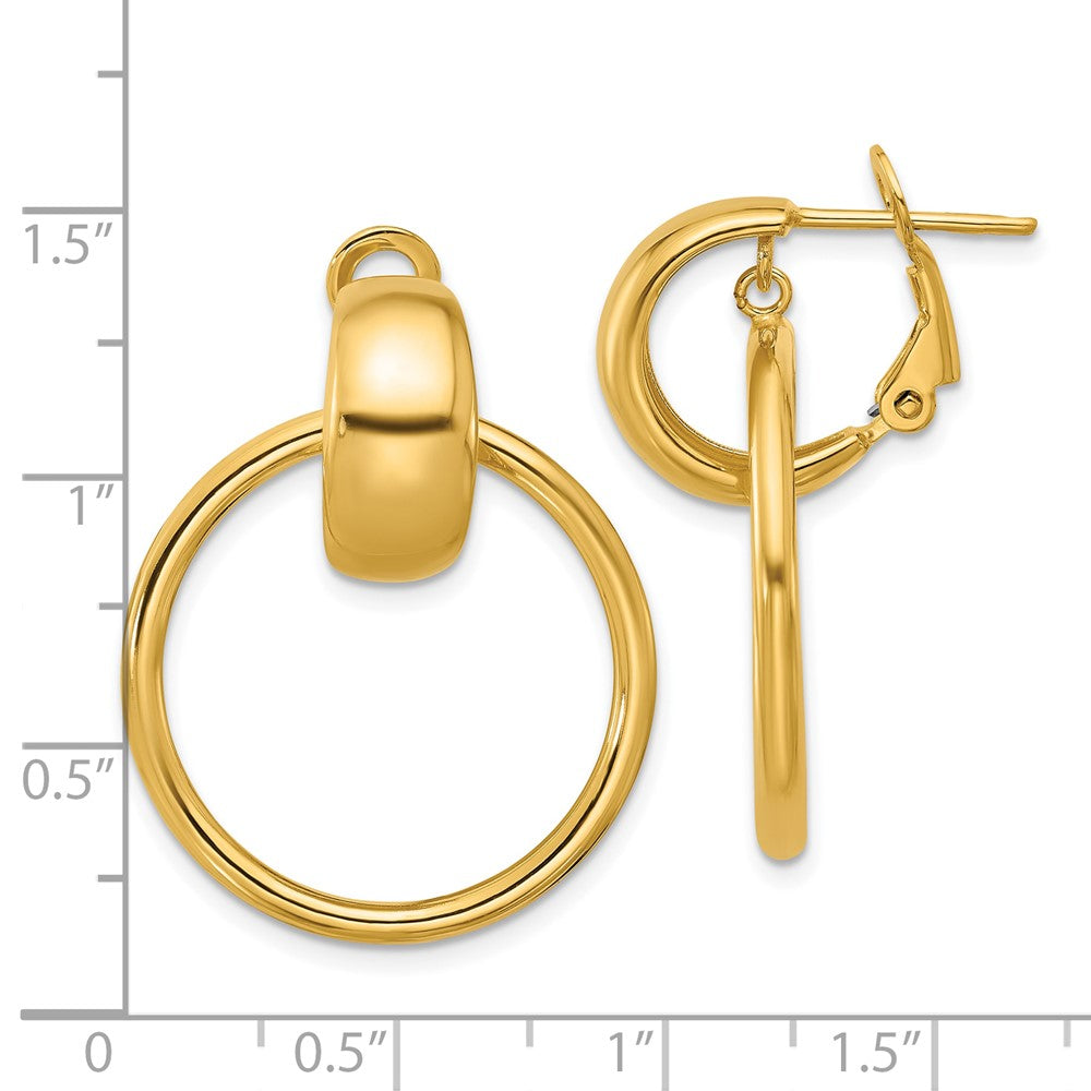 14K Yellow Gold Polished Circle Dangle Omega Back Earrings