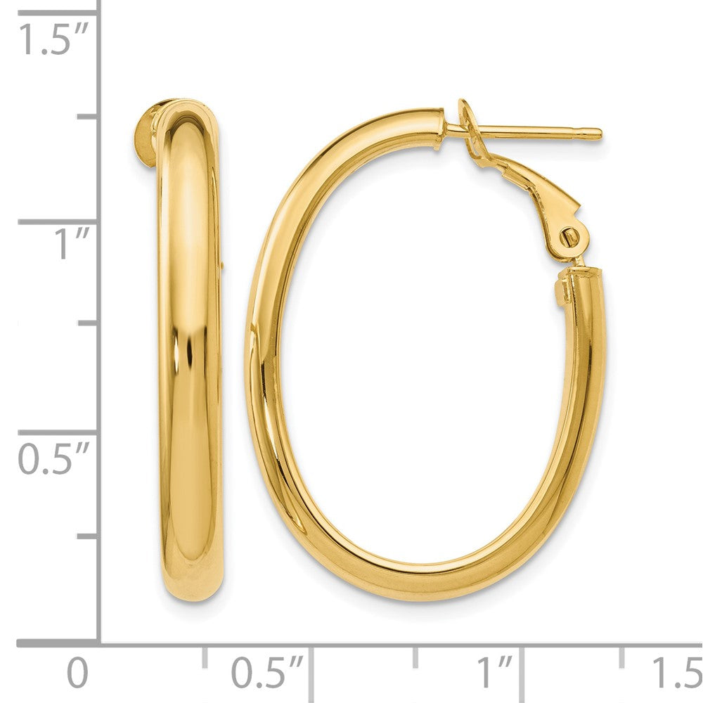 14K Yellow Gold Polished Oval Hoop Earrings