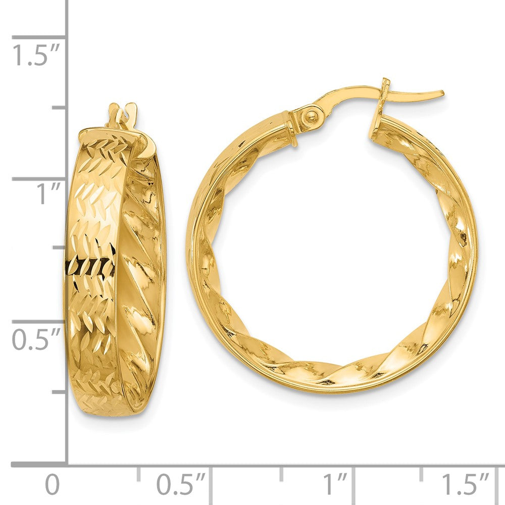 14K Yellow Gold Polished And D/C Hoop Earrings