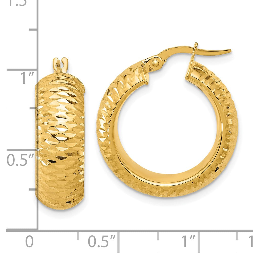 14K Yellow Gold Polished And D/C Half Round Circle Hoop Earrings