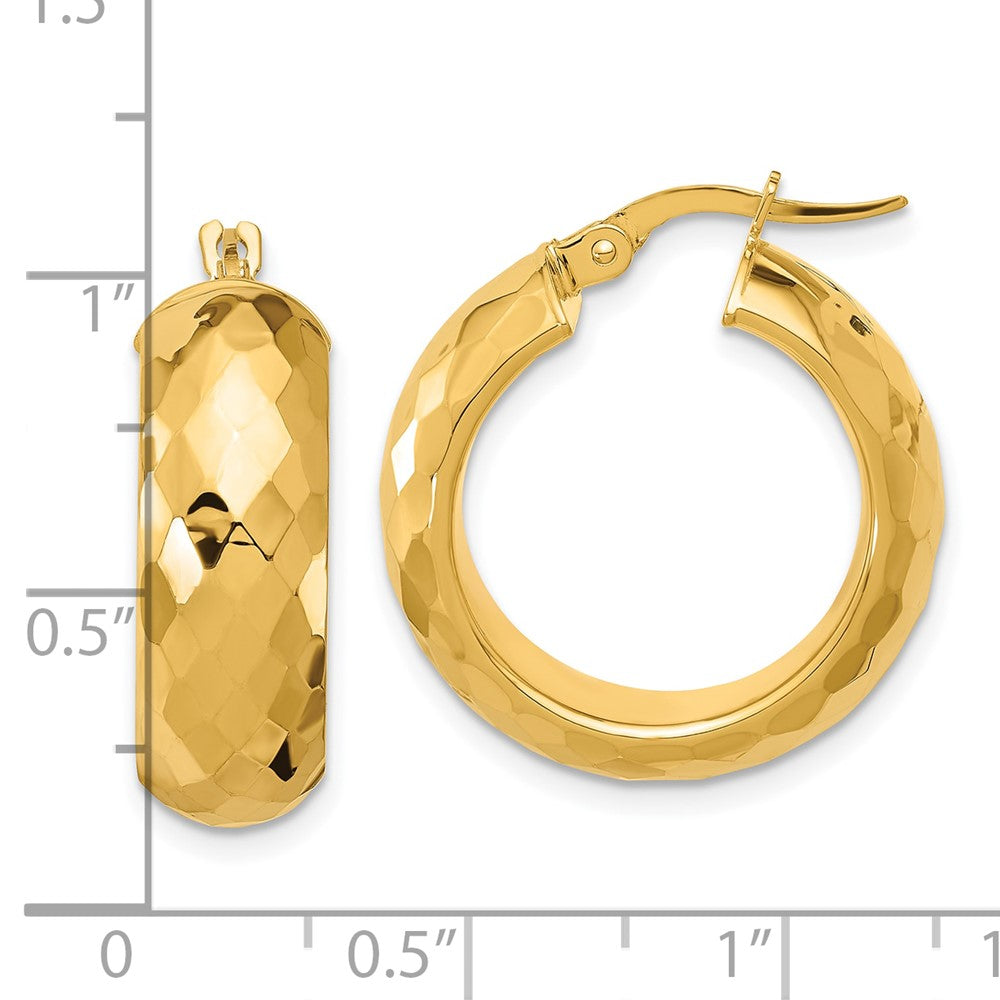 14K Yellow Gold Polished And D/C Half Round Circle Hoop Earrings