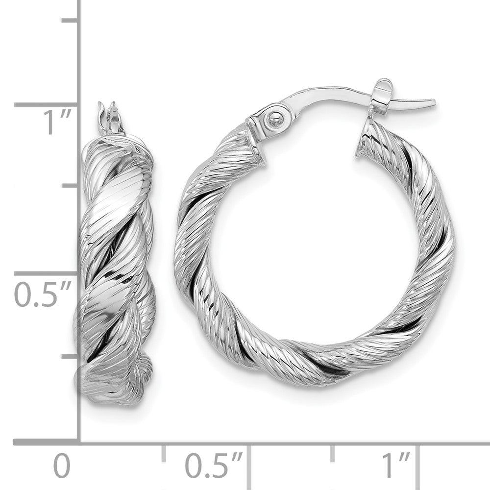 14K Yellow & Rhodium With White Plating Polished And Textured Twisted Hoop Earrings