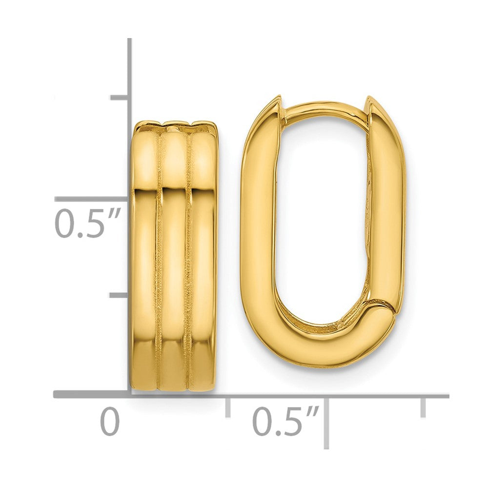 14K Yellow Gold Polished / Grooved Hinged Huggie Hoop Earrings