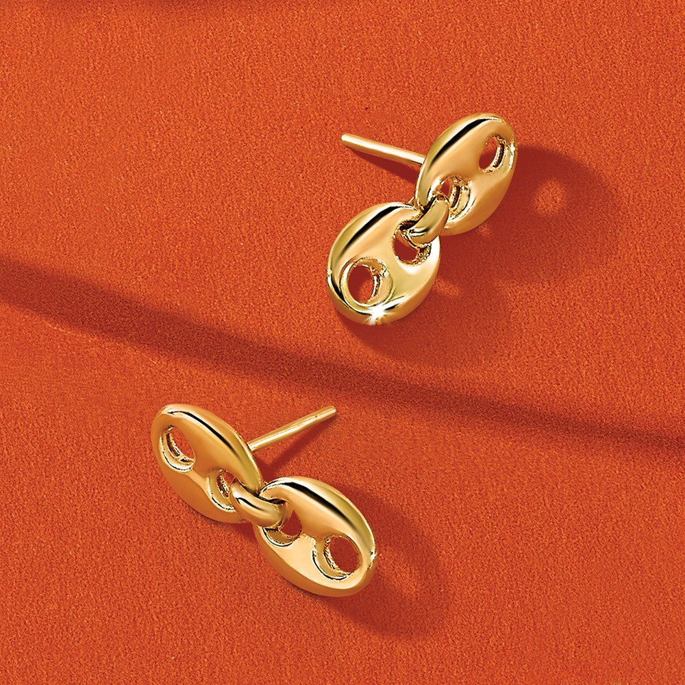 14K Yellow Gold Polished Hollow Dangle Post Earrings