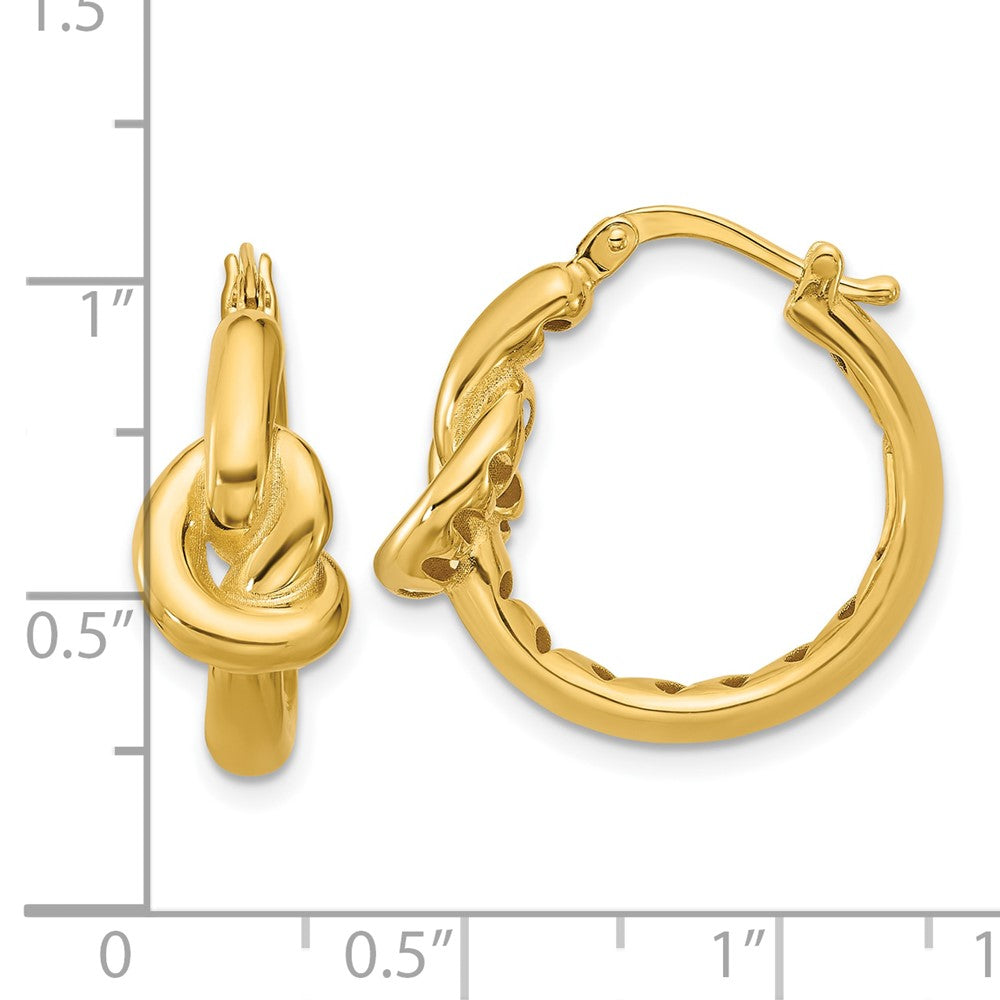 14K Yellow Gold Polished Hollow Knot Round Hoop Earrings