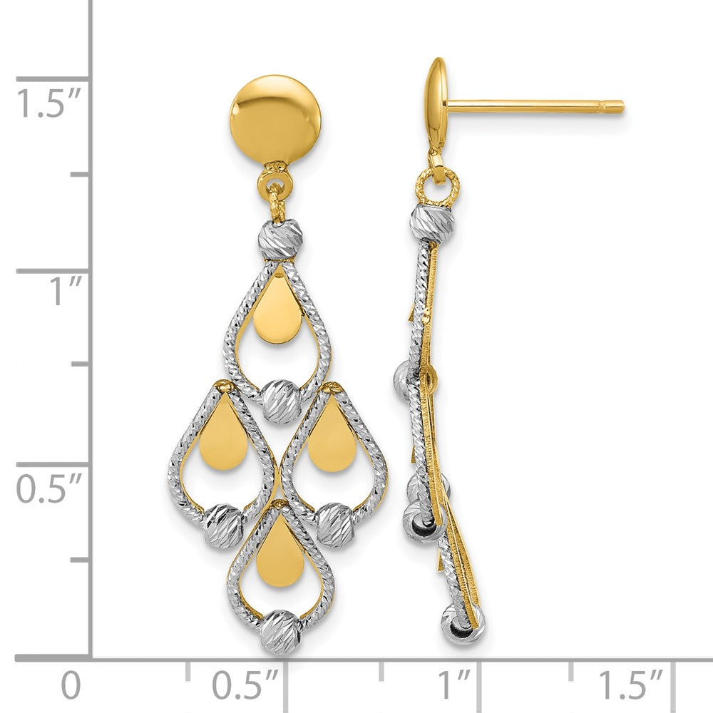 14K Two Tone Tt Polished / Dia Cut Chandelier Dangle Post Earrings