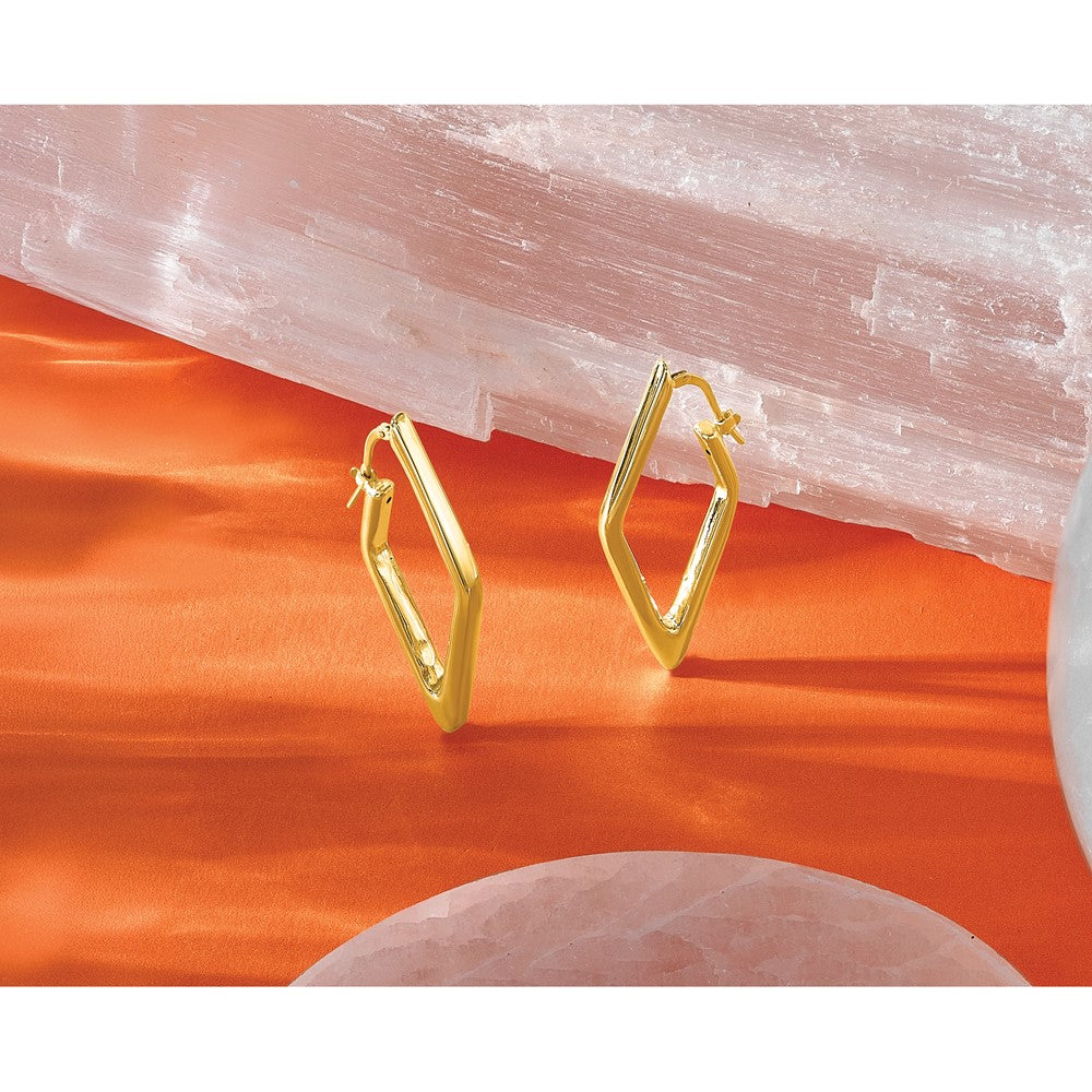 14K Yellow Gold Polished Hollow Diamond Shape Hoop Earrings