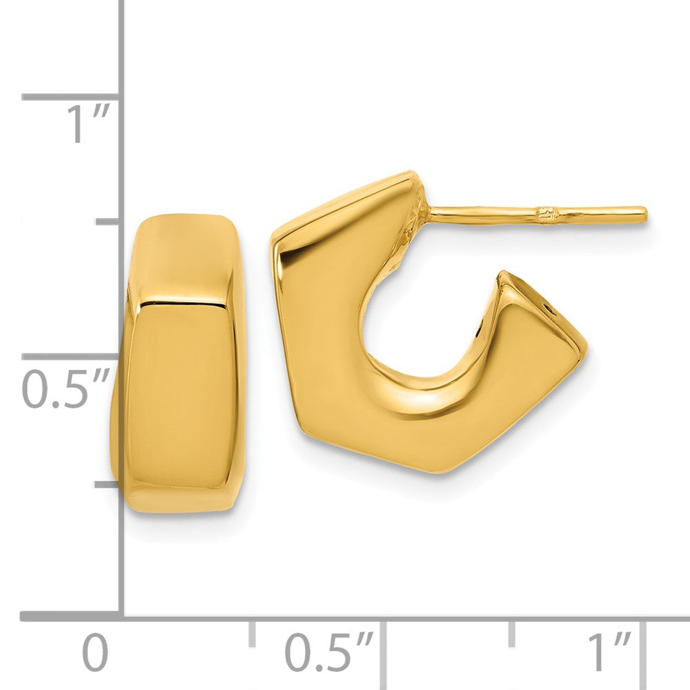 14K Yellow Gold Polished Hollow J Hoop Post Earrings