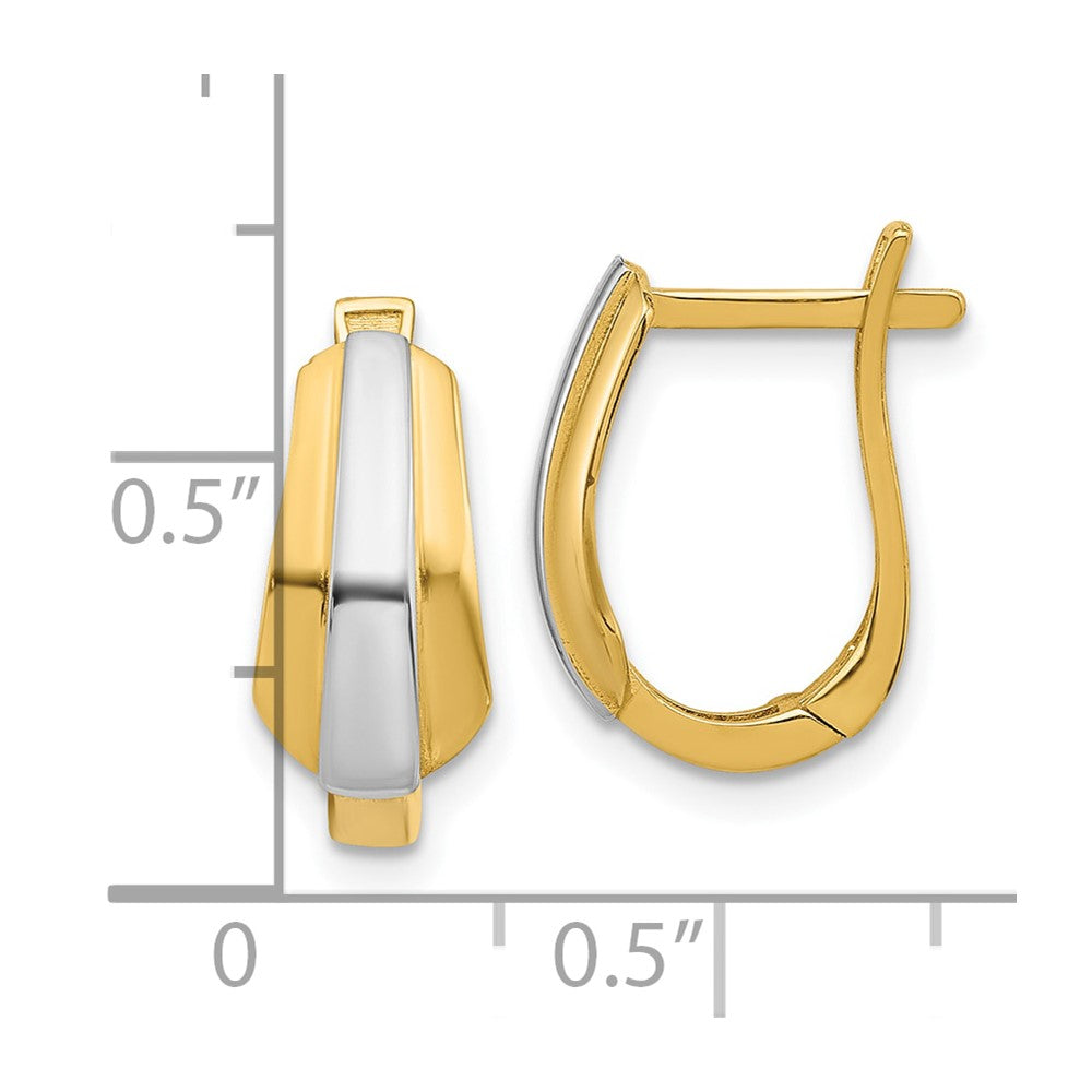 14K Yellow Gold With Rhodium Polished Hinged Hoop Earrings