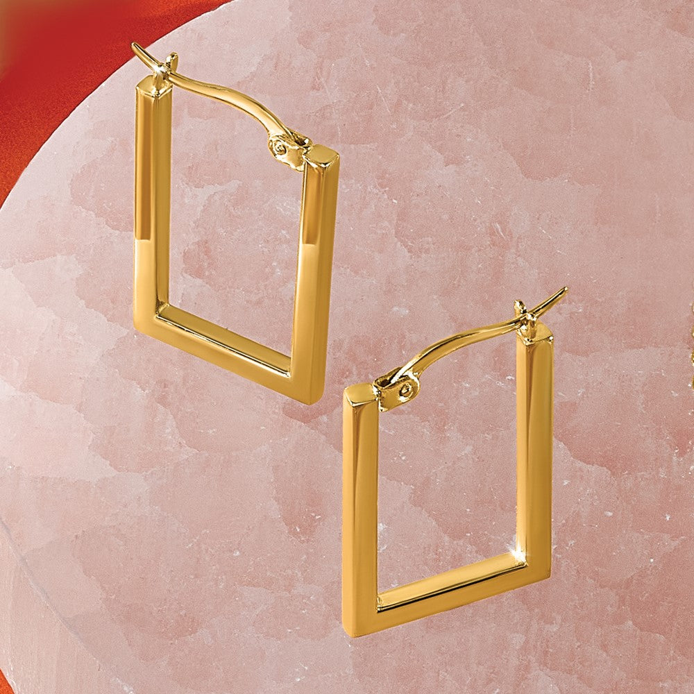 14K Yellow Gold Polished Rectangle Hoop Earrings