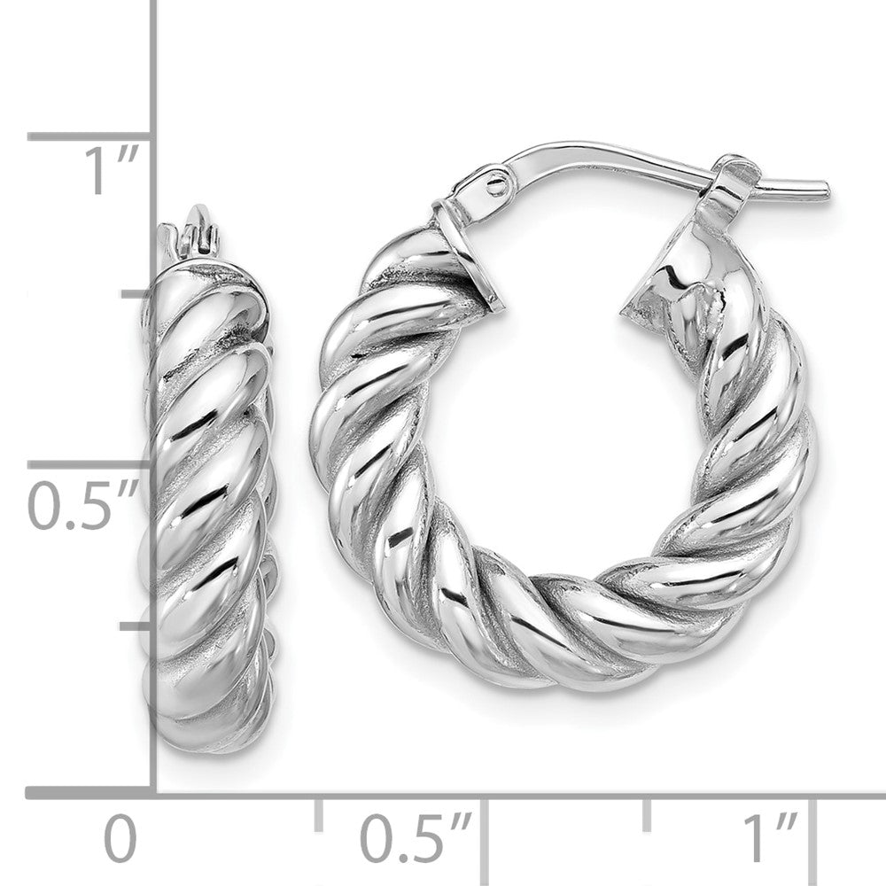 14K Yellow & Rhodium White Rh Plat Polished/Twisted Round Hoop Earrings