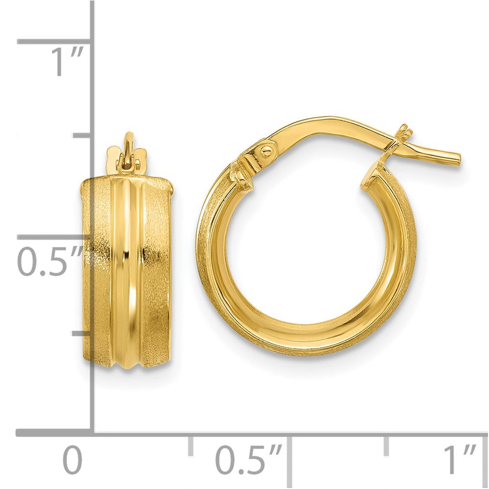 14K Yellow Gold Polished And Satin Round Hoop Earrings