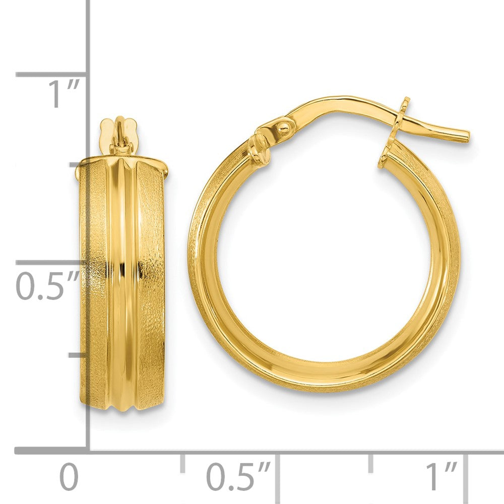 14K Yellow Gold Polished And Satin Round Hoop Earrings