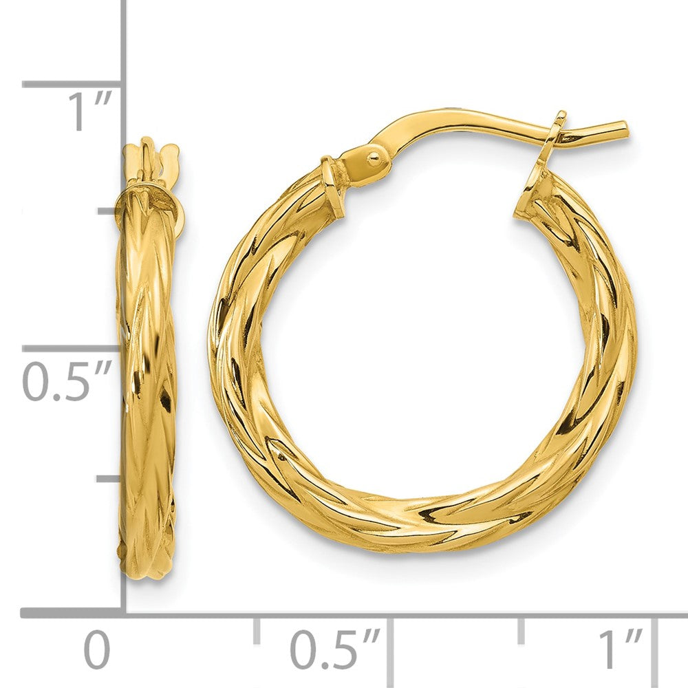 14K Yellow Gold Polished Twisted Round Hoop Earrings