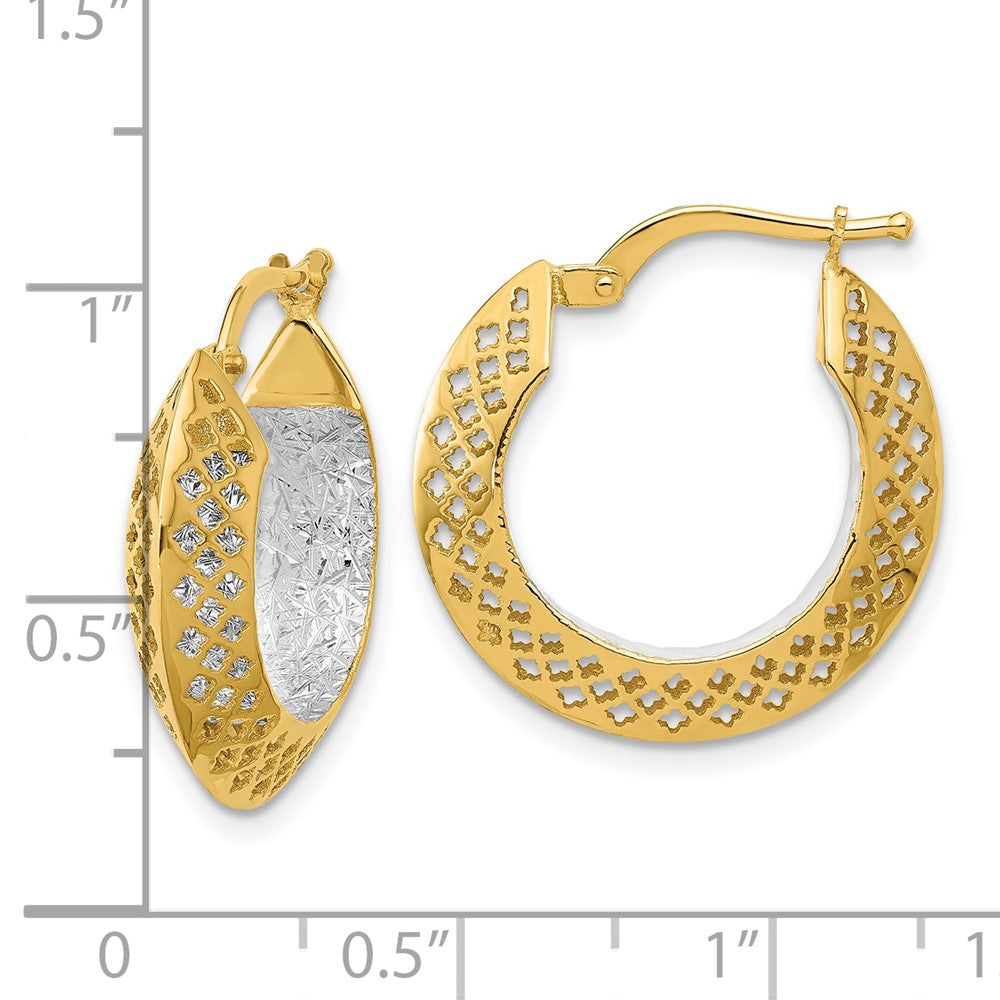 14K Two Tone Polished And Diamond Cut Hoop Earrings