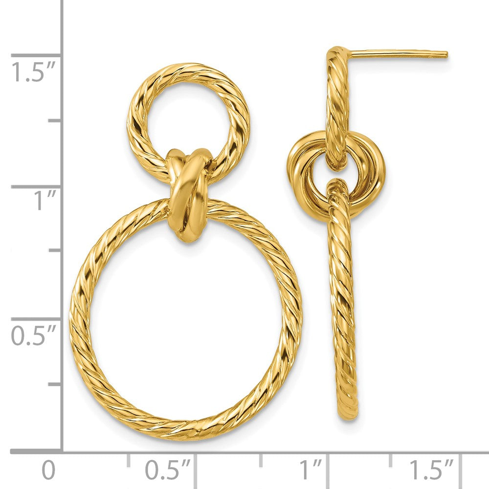 14K Yellow Gold Polished And Twisted Circles Dangle Post Earrings