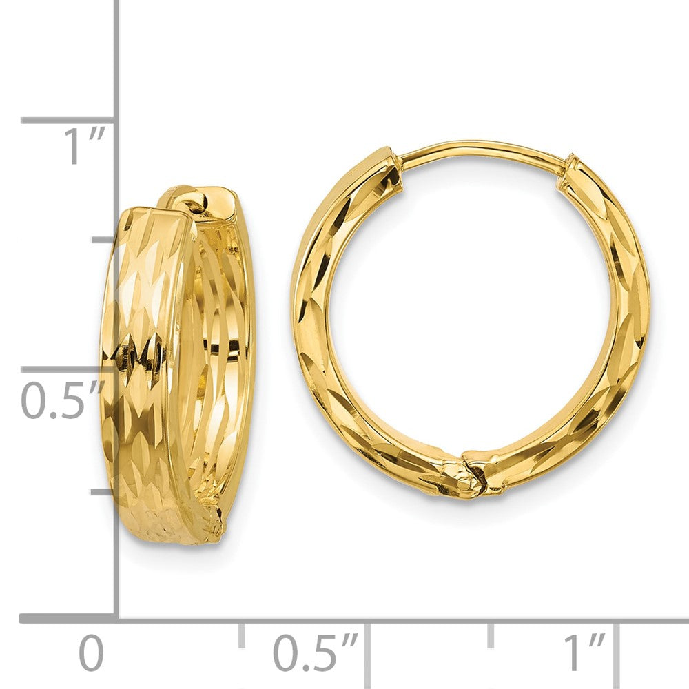 14K Yellow Gold Leslie'S' Polished And Dia Cut Square Tube Hinged Hoop Earrings