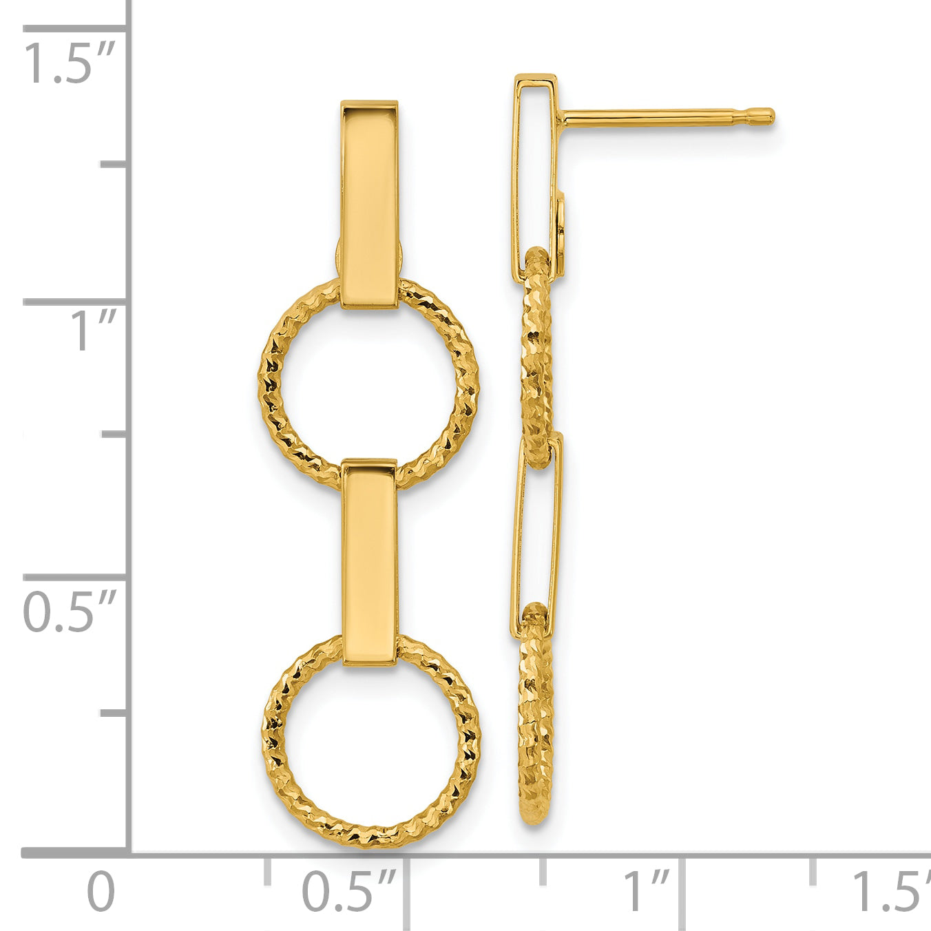 14K Yellow Gold Polished And Diamond Cut Circle Dangle Post Earrings