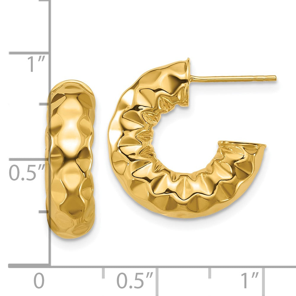 14K Yellow Gold Polished And Hammered J Hoop Post Earrings