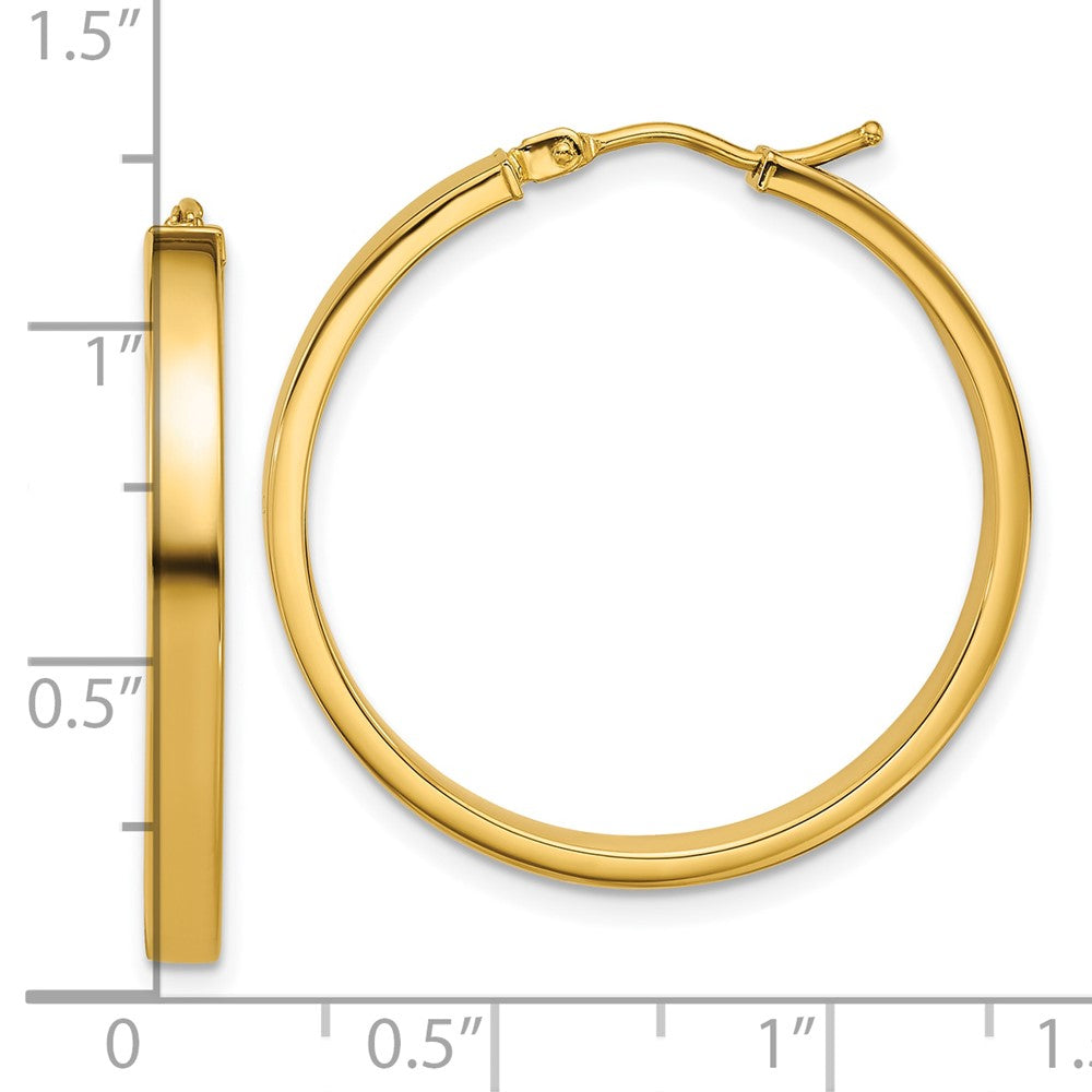 14K Yellow Gold Polished Square Tube Round Hoop Earrings