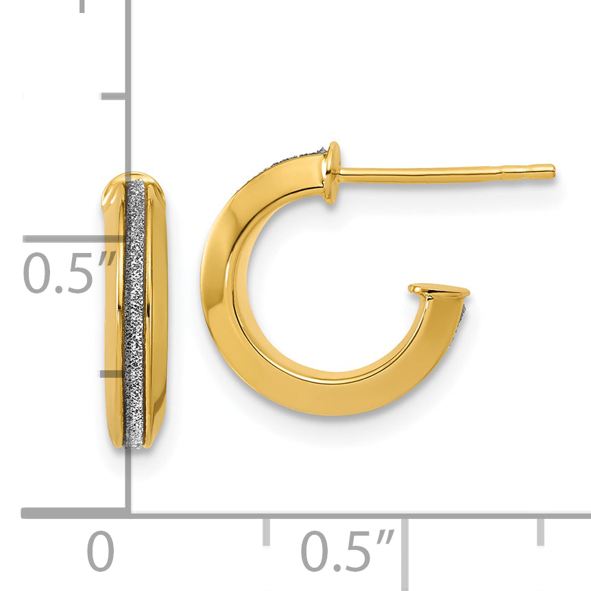 14K Yellow Gold Polished Glimmer Infused J Hoop Post Earrings