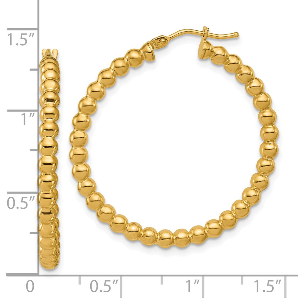 14K Yellow Gold Polished Beaded Round Hoop Earrings