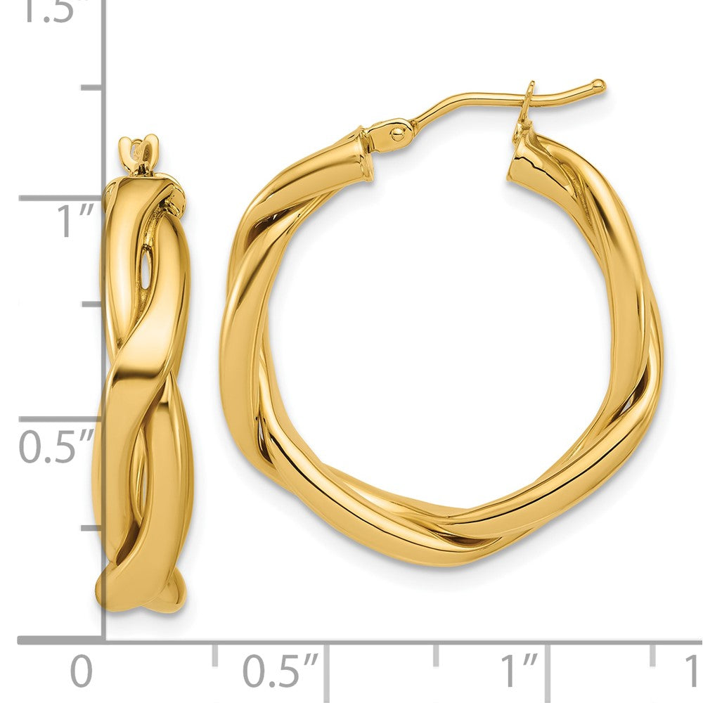 14K Yellow Gold Polished Fancy Twist Round Hoop Earrings