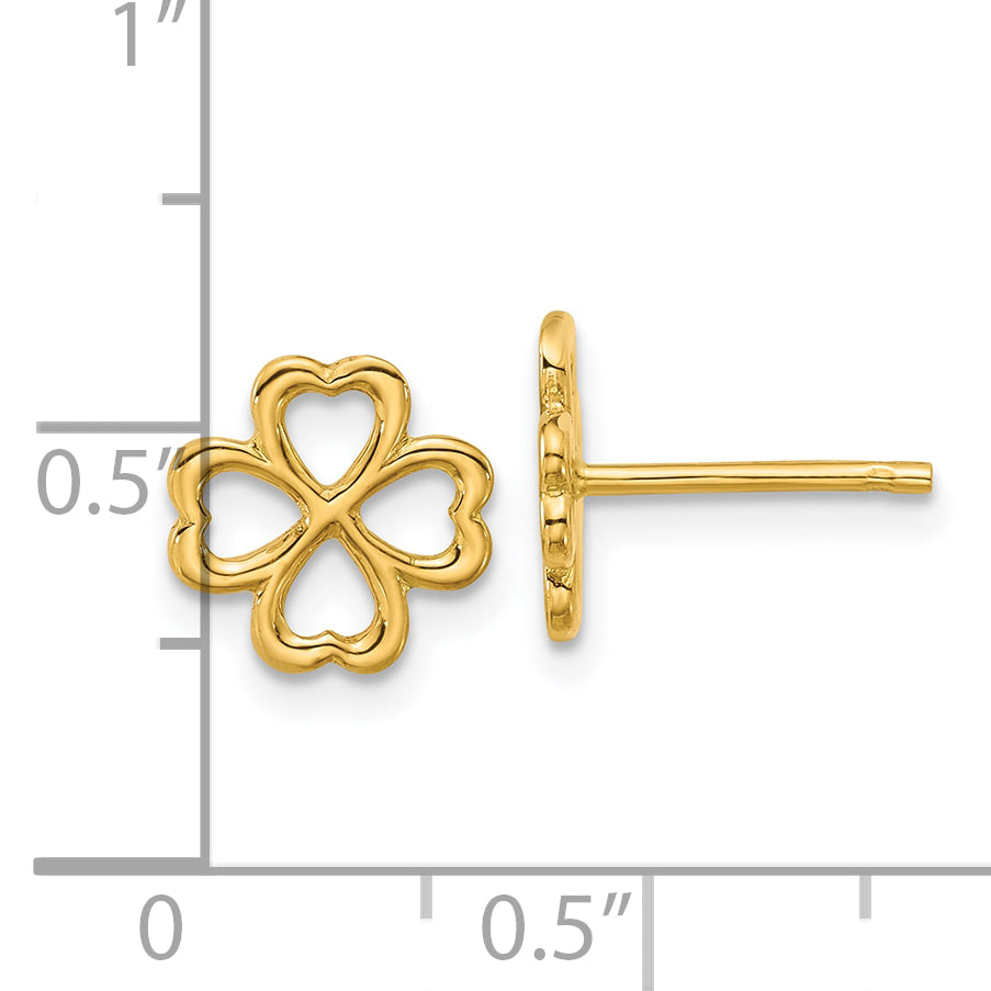 14K Yellow Gold Polished 4 Leaf Clover Post Earrings