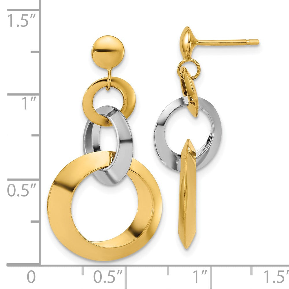 14K Two Tone Polished Circle Link Dangle Post Earrings