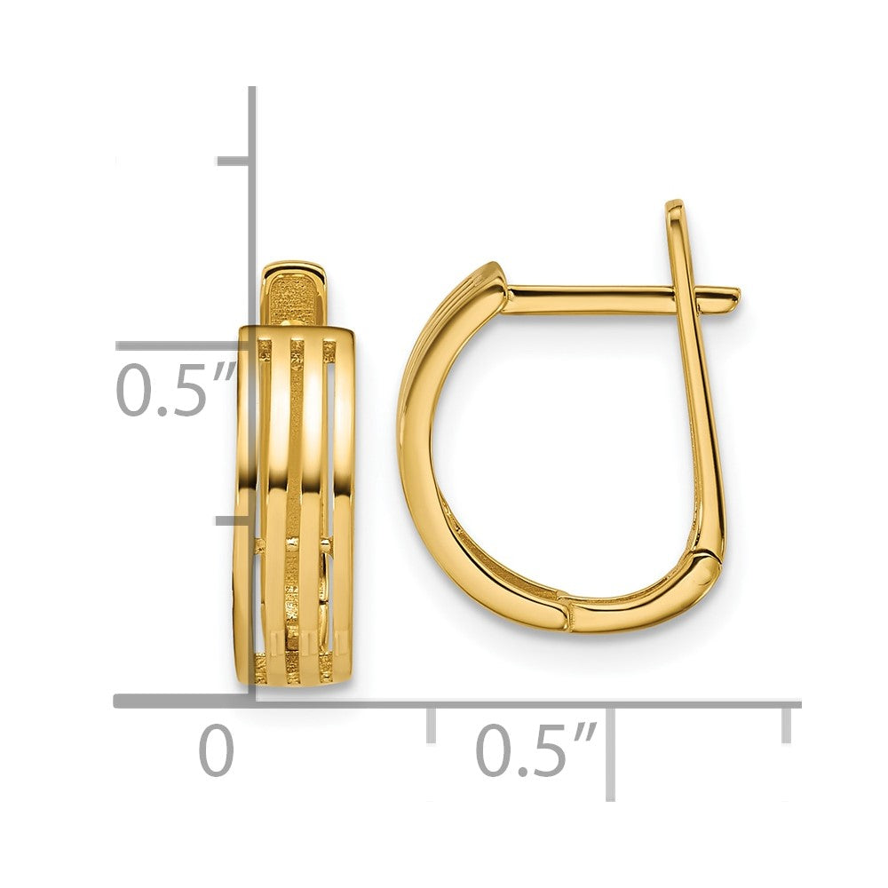 14K Yellow Gold Polished And Grooved Hinged Hoop Earrings