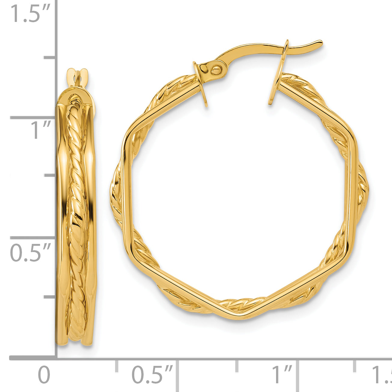 14K Yellow Gold Polished And Twisted Hoop Earrings