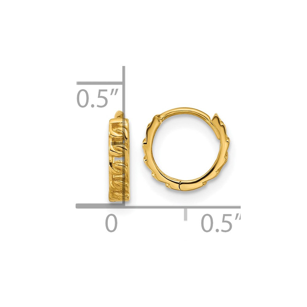 14K Yellow Gold Polished Curb Link Round Hinged Hoop Earrings