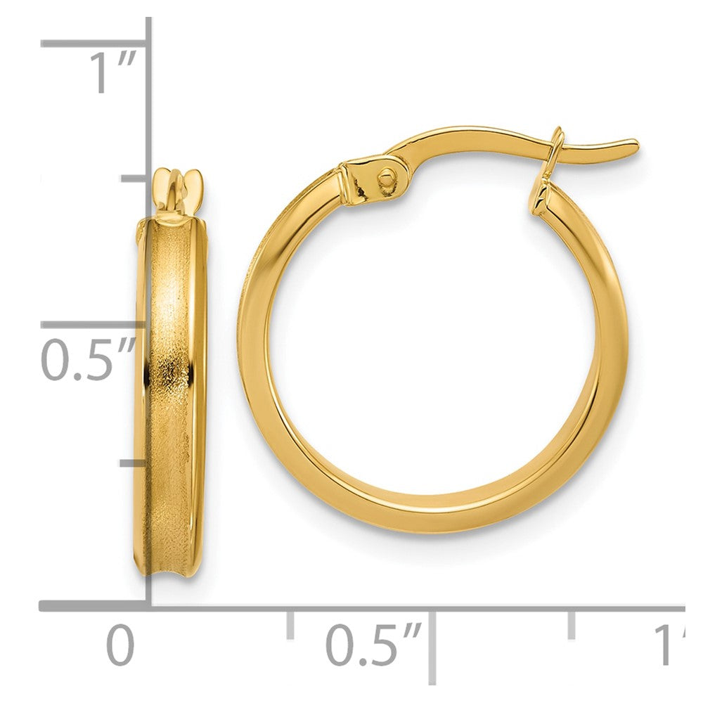 14K Yellow Gold Polished And Satin Round Hoop Earrings