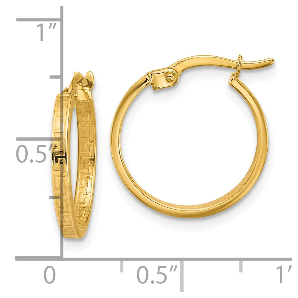 14K Yellow Gold Polished Greek Key Round Hoop Earrings