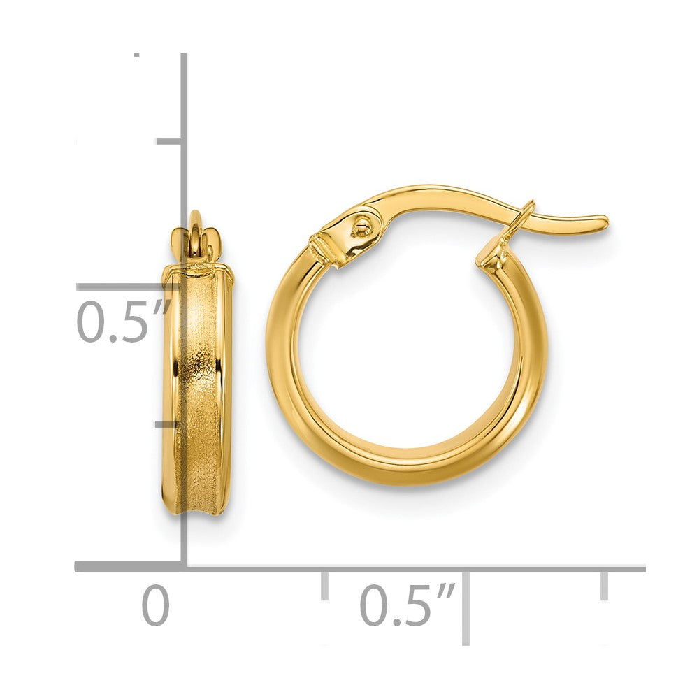14K Yellow Gold Polished And Satin Round Hoop Earrings