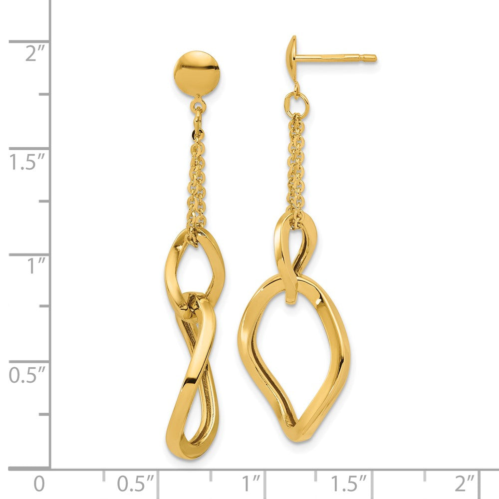 14K Yellow Gold Polished Fancy Contoured Link Post Dangle Earrings