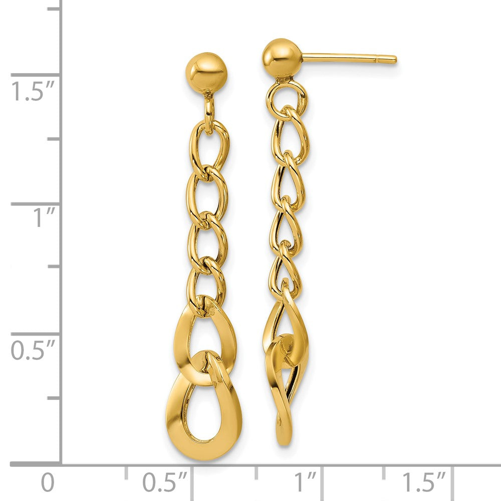 14K Yellow Gold Polished Fancy Curb Link Post Dangle Earrings
