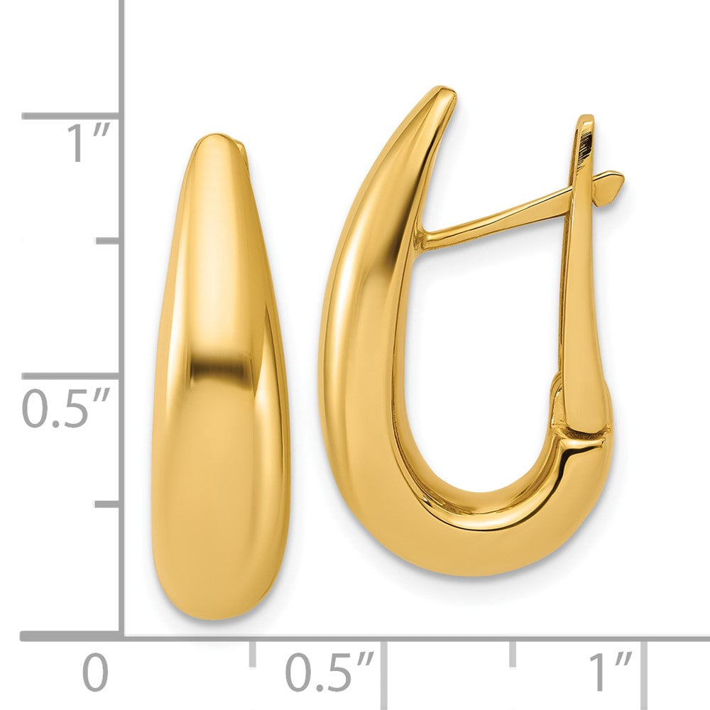 14K Yellow Gold Polished Fancy Tapered Teardrop Hinged Hoop Earrings