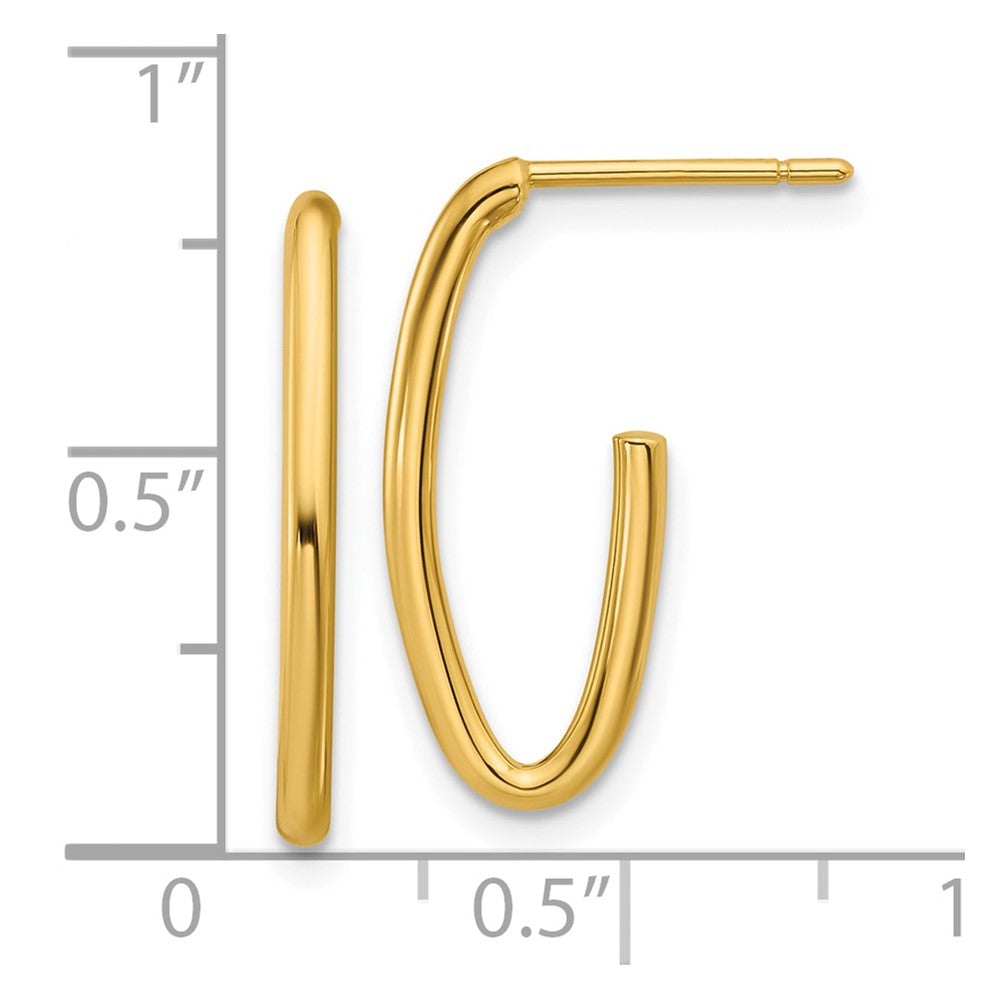 14K Yellow Gold Polished 1.8mm Oval Post J Hoop Earrings