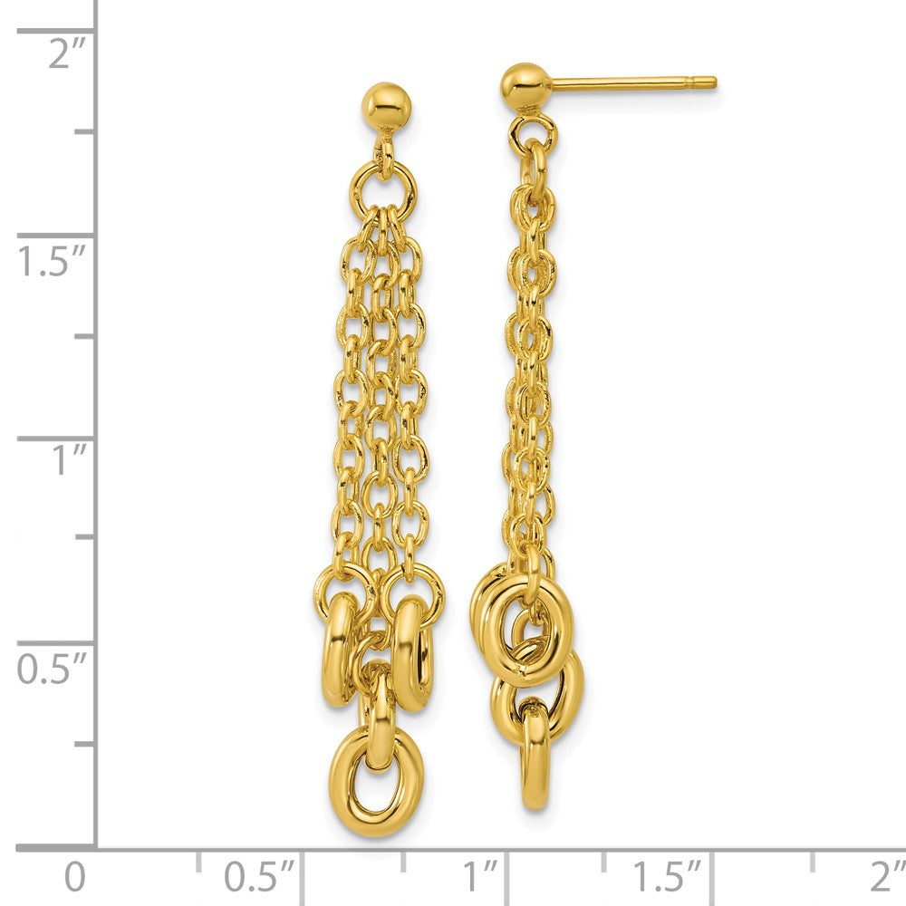 14K Yellow Gold Polished Fancy 3 Strand Cable Link Post Dangle Earrings