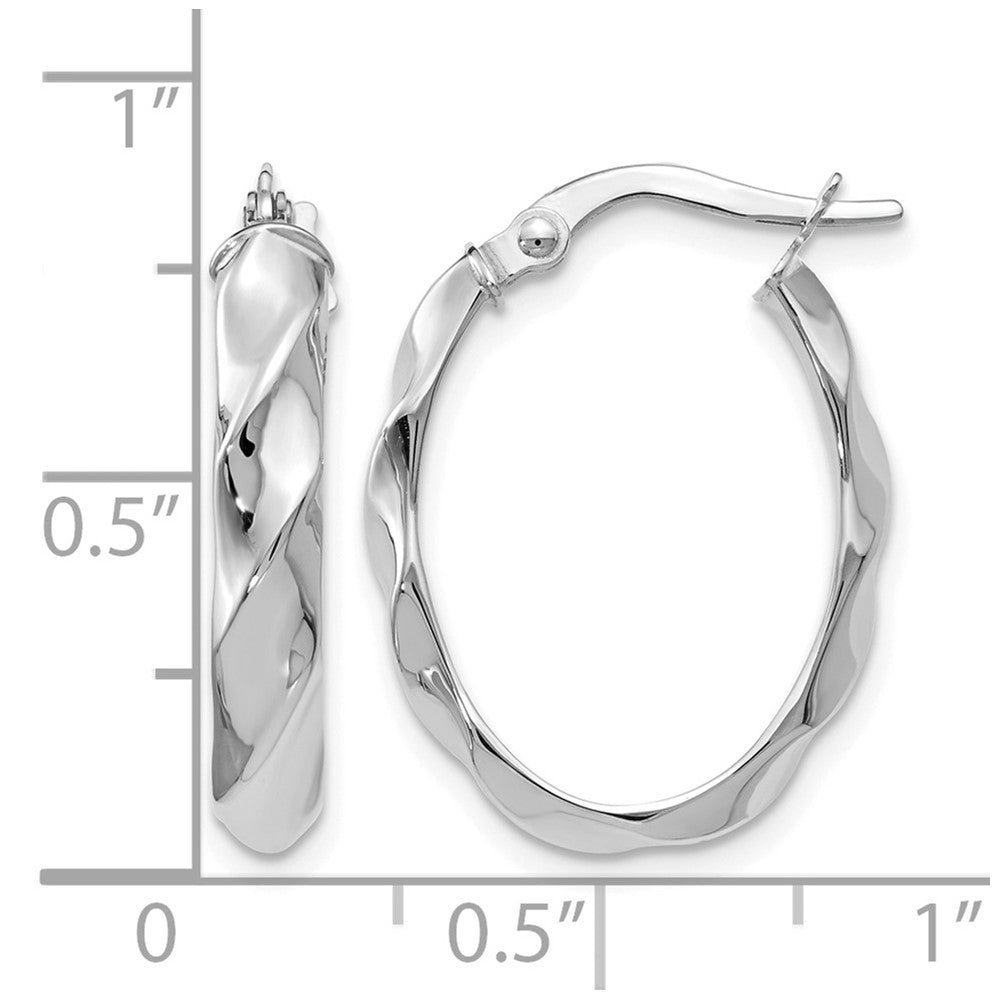 14K White Gold Polished Twisted Oval Hoop Earrings