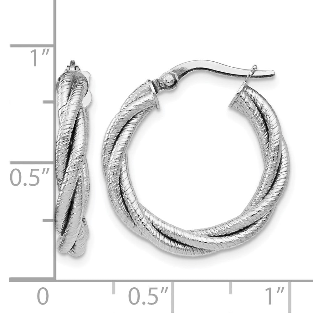14K White Gold Twisted Triple Twist Hoop Earrings