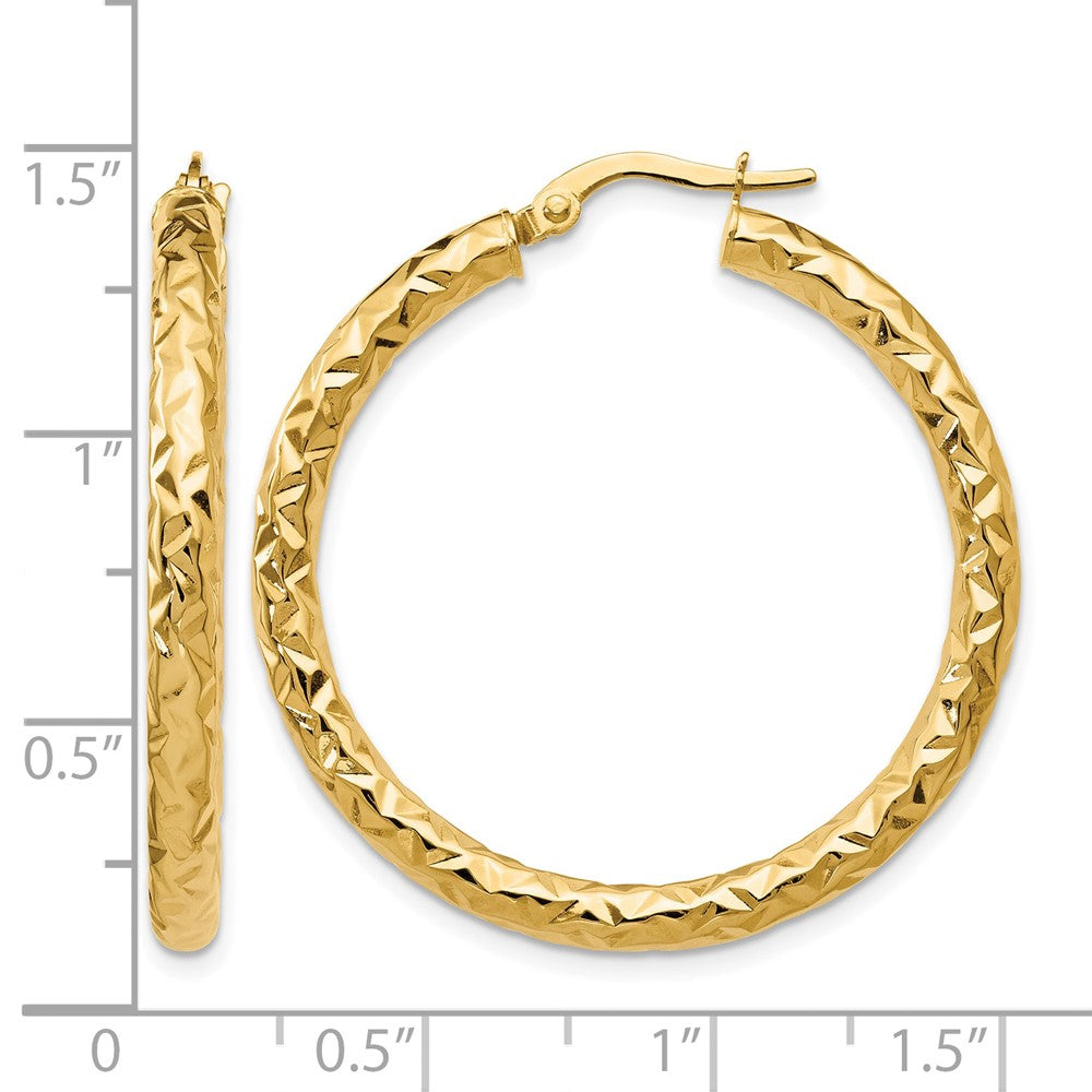 14K Yellow Gold Foreverlite Polished And Textured Hoop Earrings