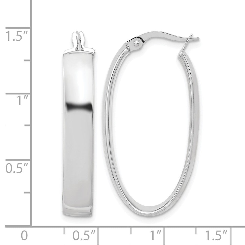14K White Gold With Rhodium Plating Polished Oval Hoop Earrings